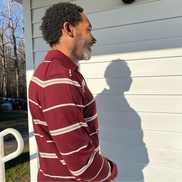 NWT Vintage deadstock burgundy striped collared acrylic sweater retro throwback - Picture 15 of 15